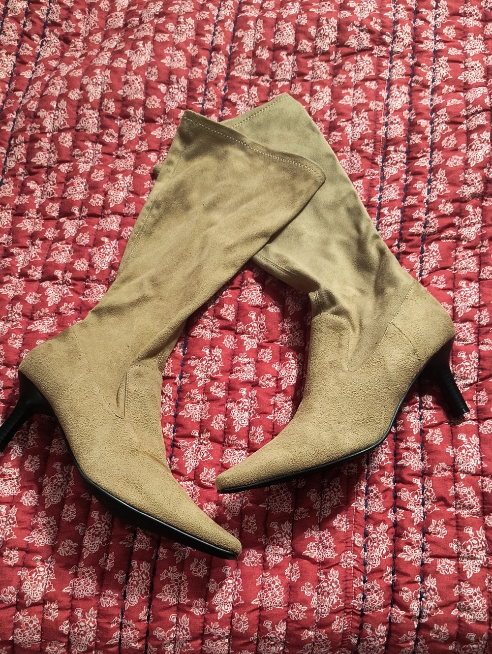 Rampage New In Box Pointed-Toe Mid-Heel Knee-High Boots in Tan Suede